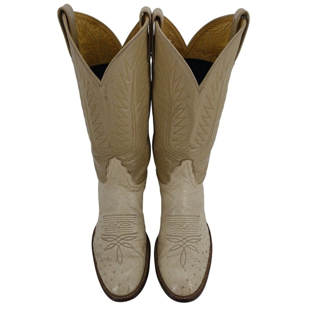 Tony Lama Exotic Ostrich Men Size 9.5D  Cream Beige Leather Cowboy Western Boots - Picture 7 of 16